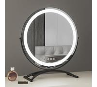 UUDQCD Round LED Vanity Mirror with Lights, Lighted Tabletop Makeup Mirror with 360° Rotation Stand, Freestanding Dressing Table Mirror 3-Color Smart Touch Screen, Black Light Up Mirror
