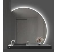 UUDQCD Semi-circle Frameless Led Bathroom Mirror Wall, 70 cm Backlit Illuminated Vanity Mirror with Led Lights, Irregular Wall Mounted Smart Mirror with Touch Dimmable 3 Colour