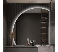 UUDQCD Semi-circle Illuminated Bathroom Mirror with Led Lights, 60cm Frameless Backlit Bathroom Vanity Mirror Wall, Smart Touch Anti-fog 3-color, Large Makeup Mirror