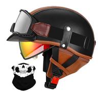 Uueybsg Retro German Motorcycle Half Helmet Vintage Open Face Motorbike Helmet with Drop-Down Sun Visor Half Helmet DOT/ECE Approved Cruiser Moped Scooter Helmet for Adult Men Women M~XXL