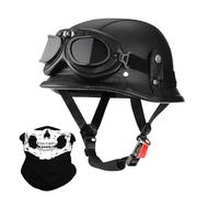 Uueybsg Vintage German Motorcycle Half Helmet Leather Open Face Motorbike Helmet with Goggles DOT/ECE Approved Adults Men Women Half Shell Cap Helmet for Bike Cruiser Chopper Moped Scooter