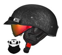 Uueybsg Vintage Motorcycle Half Helmet with Sun Visor Retro Open Face Motorbike Helmets with Adjustable Quick Release Buckle DOT/ECE Approved Adult Men Women Bicycle Cruiser Scooter Helmet