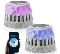 uuffoo 2-Pack Solar Powered Rock Speakers with Lights RGB, 360° Outdoor Rock Speaker 2 in 1 Charging, Water-Resistant IP44 for Patio Pool Party Yard Garden Outside