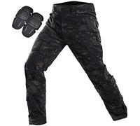 Uugood Men's Tactical Pants Military Trousers Casual Camouflage Multi-Pocket Combat Pant with Knee Pads BDU Waterproof Lightweight Ripstop Outdoor Hiking Cargo Pants (Black Night, XL)