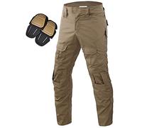 Uugood Men's Tactical Pants Military Trousers Casual Camouflage Multi-Pocket Combat Pant with Knee Pads BDU Waterproof Lightweight Ripstop Outdoor Hiking Cargo Pants (Khaki, L)