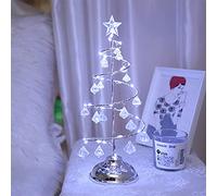 UUHUKP Tabletop Metal Christmas Tree Lamp,13 Inch White LED Christmas Tree Light with Crystal Ornament for Home Holiday Party Wedding (Battery Powered)