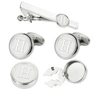 UUIOUOIUU Cufflinks necktie Clip for men Initial cufflinks tie clips and shirts button covers Set, Silver, Silver, No Gemstone
