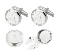 UUIOUOIUU Silver cufflinks Initial cufflinks for men shirts button covers Letter, Silver A, Copper, no gemstone