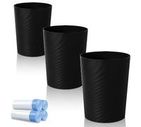 UUJOLY Bathroom Small Trash Can with Trash Bag Plastic Garbage Can Round Waste Basket for Bathrooms, Laundry Room, Kitchens, Offices, Kids Rooms, Dorms, 1.8 Gallons, 3 Pack (Black)
