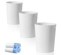 UUJOLY Bathroom Small Trash Can with Trash Bag Plastic Garbage Can Round Waste Basket for Bathrooms, Laundry Room, Kitchens, Offices, Kids Rooms, Dorms, 1.8 Gallons, 3 Pack (White)