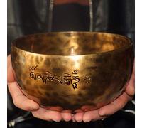 UUK Professional OM Sound Singing Bowl Tibetan Set Full Moon Meditation Yoga Bowl Mixing of Multiple Metals, Handmade in Nepal with Drum Stick, Singing Bowl Cushion and Striker, Ideal, 18cm