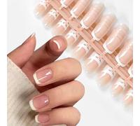 UUKILT 120Pcs White French Tip Press on Nails Short Square Round Fake Nails Full Cover Glossy Nude False Nails Acrylic Nails for Kid Women Girls
