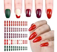 UUKILT 120pcs Xmas Press on Nails Festival Red Warm Style Merry Christmas Style False Finger Decoration Tips Red 5 Sets Included