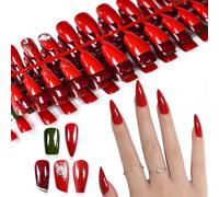 UUKILT 120pcs Xmas Press on Nails Long Merry Christmas Style Shimmer Warm False Fingernails Tips Red 5 Sets Included