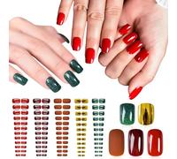 UUKILT 120pcs Xmas Press on Nails Short Daily Festival Merry Christmas Style False Fingernails Tips Gold Red 5 Sets Included