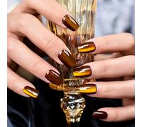 UUKILT 30pcs Full Set Short Petie Press On Nails Yellow Sunshine Ballerina Square Small False Pre-designed Handmade Nail Art Tips Cat Eye Shine Gel Tips Solid Normal Style for Ladies Daily Wear