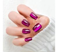 UUKILT 30pcs Full Set Short Press On Nails Hot Rose Purple Small Ballerina Square False Pre-designed Nail Art Tips Cat Eye Shine Gel Tips Solid Normal Style