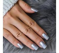 UUKILT 30pcs Petie Ballerina Press On Nails Magic Shimmer Shine Silver Super Glossy False Nail Gorgeous Tips