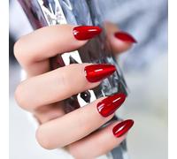 UUKILT 32pcs Full Set Short Press On Nails Hot Fire Red Sharp Almond False Pre-designed Nail Art Tips Cat Eye Shine Gel Tips Solid Normal Style