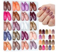 UUKILT 480pcs Warm Press on Nails Olive Round Shape Glossy 20 Solid Colors Medium Length Acrylic Nails Full Cover Women Lady for Daily