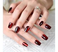 UUKILT Cherry Press On Nails Cat Eye Effect Gelnails Gorgeous Lady Thick False Art Tips Reuseable Fake Nails 30pcs Set