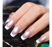 UUKILT French Style Press on Nails Short Square High Shine, Thick Galaxy Shimmer Fake Nails Press on with Glue Sticker, 30Pcs Reusable Stick on Nails in 15 Sizes, Salon Quality False Nails for Women