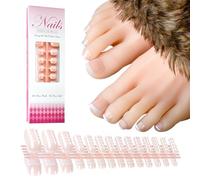 UUKILT French Tip Press on Toenails Short Nude White French Tips Toe nail Press Ons Square for Women Fit Perfectly Soak Off Acrylic Fake Toenails Extensions