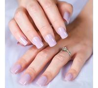 UUKILT Light-Colored Shine Purple Fake Nails Square Shape with Solid Color Glossy Gel Finish Press On Nails Short
