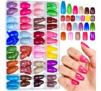 UUKILT Press On Nails Collection 24 Sets - Mix Colors Short Glossy Mix All Kinds of Shape Thin Lady Nail in 12 Sizes - 576pcs False Nails Kit