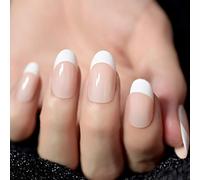 UUKILT Press on Nails Nail Art Salon Oval Acrylic French Nail Kit Real Medium Length Grace Oval Fake Nails French 24 Tips