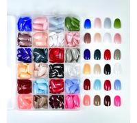 UUKILT Press on Nails Short Collection 576pcs Glossy 24 Solid Colors Medium Length Manicure False Nails Mix Colors