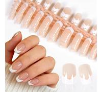 UUKILT Press On Nails White Natural French Tip Press Ons Square Medium, Acrylic Thick Lady Nail in 12 Sizes - 120pcs Fake Nails Kit