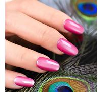 UUKILT Quick Press On Nails Short, Even Olive Round False Designed Nails High-shine, Lady Gel Salon-quality Fake Art Tips, Stunning Galaxy Fuchsia Pink Tips, Mini Nail File in 15 Sizes - 30 Nail Kit