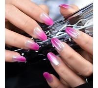 UUKILT Quick Press On Nails Short, Even Olive Round False Designed Nails High-shine, Lady Hot Gel Salon-quality Fake Art Tips, Stunning Hot Pink to Clear Tips, Mini Nail File in 15 Sizes - 30 Nail Kit