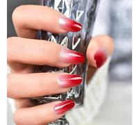 UUKILT Quick Press On Nails Short, Even Olive Round False Designed Nails High-shine, Lady Hot Gel Salon-quality Fake Art Tips, Stunning Rose Red Ombre Tips, Mini Nail File in 15 Sizes - 30 Nail Kit