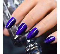 UUKILT Quick Press On Nails Short, Even Olive Round False Designed Nails High-shine, Lady Hot Salon-quality Fake Art Tips, Stunning Galaxy Dark Violet Tips, Mini Nail File in 15 Sizes - 30 Nail Kit