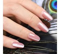 UUKILT Quick Press On Nails Short, Even Olive Round False Designed Nails High-shine, Lady Salon-quality Fake Art Tips, Stunning Galaxy Soft Sheer Pink Tips, Mini Nail File in 15 Sizes - 30 Nail Kit