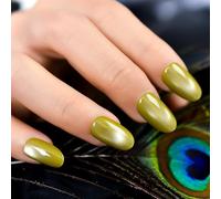 UUKILT Quick Press On Nails Short, Even Olive Round False Designed Nails High-shine, Salon-quality Fake Art Tips, Stunning Galaxy Muted Sage Green Tips, Mini Nail File in 15 Sizes - 30 Nail Kit