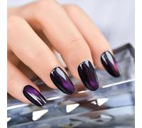 UUKILT Quick Press On Nails Short, Even Olive Round False Designed Nails High-shine, Salon-quality Fake Art Tips, Stunning Galaxy Purple Tips, Mini Nail File in 15 Sizes - 30 Nail Kit