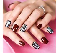 UUKILT Red Wine Color Press On Nails Galaxy Shine Short Lady Daily False Fingernails Beautiful Artificial Nail Tips Design 30pcs Set