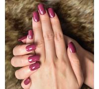 UUKILT Rose Red Shine Fake Nails Square Shape with Solid Color Glossy Gel Finish Press On Nails Short