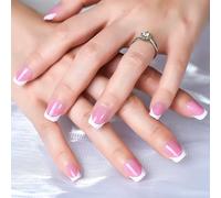 UUKILT Short Press On Nails Pink French Style Nail Art Tips Petie Small Lady Fingernails False Faux Ongles 32pcs Set