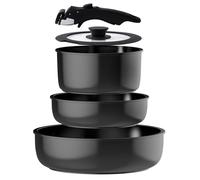 UUKRAVE Ceramic Pots and Pans Sets Non Stick, Detachable Handle Nontoxic Ceramic Cookware Set, Pots and Pans with Removable Handle for Induction, PFAS/PTFE/PFOA-Free, RV Cookware, Oven Safe (Black)