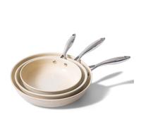 UUKRAVE Non Stick Frying Pan Set, Ceramic Frying Pan, Healthy & Non-Toxic, 20cm 24cm 28cm Ceramic Pan for Cooking with Stay Cool Handle, PFAS/PTFE/PFOA-Free, 8" 9.5" 11" Skillet Set, Oven Safe, Cream