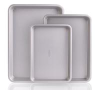 UUKRAVE Nonstick Baking Sheet Tray Set with Square Texture Pattern, Oven Safe Cookie Sheet Pan Collection - Half, Jelly Roll, Quarter Pans Size, Easy to Clean, Non-Toxic