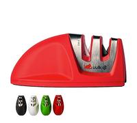 UULKI | Knife Sharpener with Non-Slip Rubber Base and Rubber Coating | | Scissors Sharpener with 2 Steps | fits in Any Drawer | Red