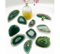 uulu 4Pcs Natural Green Agate Knobs, Geode Stone Slice Knobs Cabinet Cupboard Pulls Agate Drawer Handles Gemstone Dresser Knobs for Drawer Wardrobe Furniture DIY with Screws (Green)