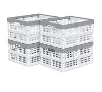 Uumitty 4 Packs 15 Liter Small Collapsible Heavy Duty Storage Bin/Container, Plastic Stackable Utility Folding Crate Basket, White