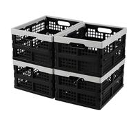 Uumitty 4 x 15 Litre Folding Plastic Stacking Storage Crates Box, Plastic Collapsible Storage Boxes Crate, Multi Use Fruit, Veg, Books