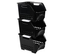 Uumitty Stacking Baskets Storage Veg Rack Plastic Stackers, Pack of 3 Stackable Organizer Bins Set, Black